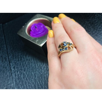 Gold Plated Ring With Dark Blue CZ Size 6.5