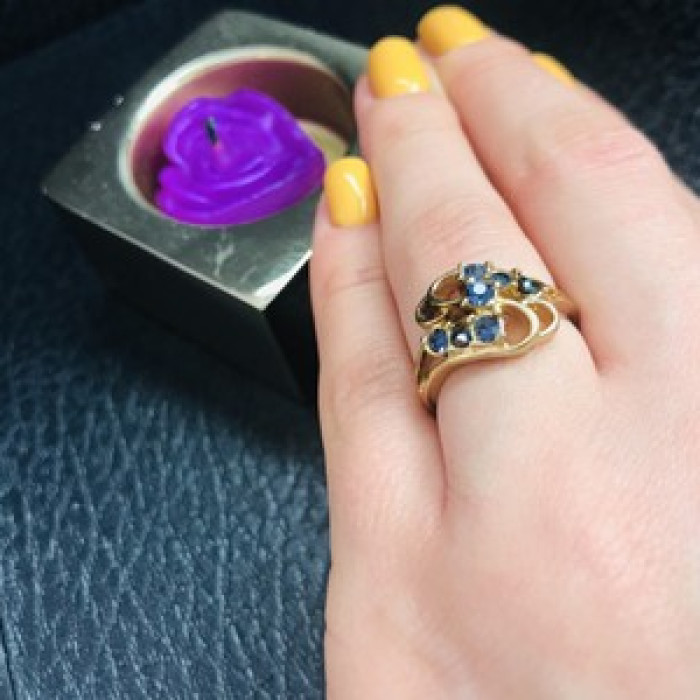 Gold Plated Ring With Dark Blue CZ Size 6.5