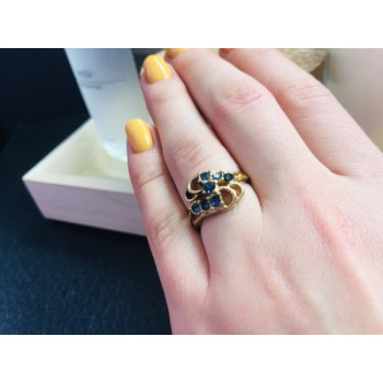 Gold Plated Ring With Dark Blue CZ Size 6.5