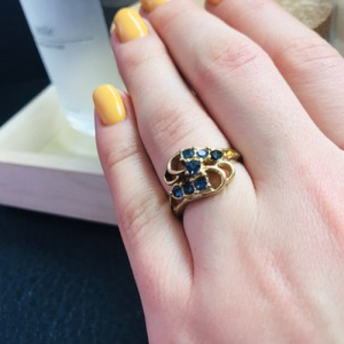 Gold Plated Ring With Dark Blue CZ Size 6.5