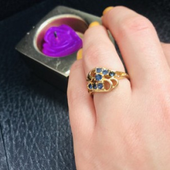 Gold Plated Ring With Dark Blue CZ Size 6.5