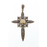 925 Sterling Silver Agate & Marcasite Cross Pendant