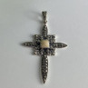 925 Sterling Silver Agate & Marcasite Cross Pendant