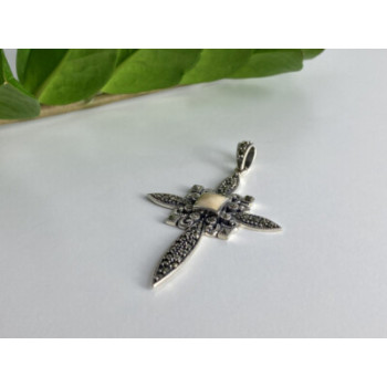 925 STERLING SILVER AGATE & MARCASITE CROSS PENDANT