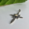925 Sterling Silver Agate & Marcasite Cross Pendant