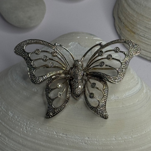 925 Sterling Silver Butterfly Beryl Brooch Length 1.30 Inch