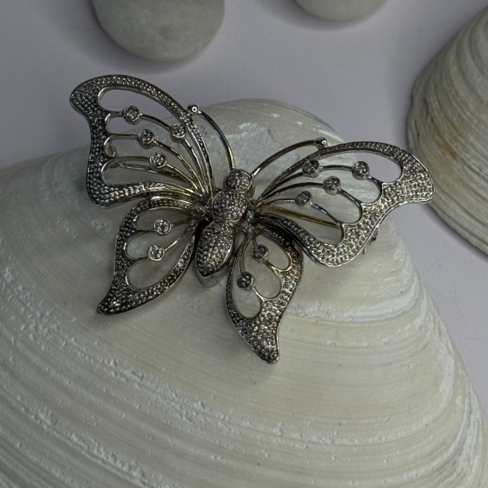 925 Sterling Silver Butterfly Beryl Brooch Length 1.30 Inch