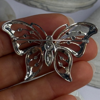 925 Sterling Silver Butterfly Beryl Brooch Length 1.30 Inch