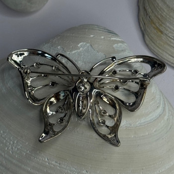 925 Sterling Silver Butterfly Beryl Brooch Length 1.30 Inch