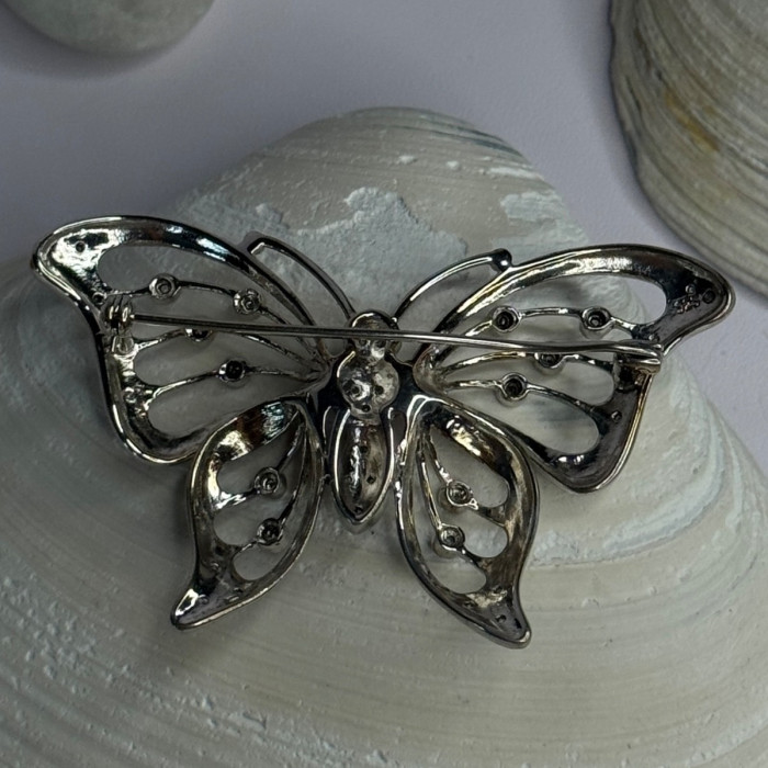 925 Sterling Silver Butterfly Beryl Brooch Length 1.30 Inch