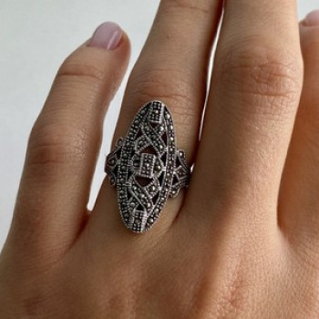 925 Sterling Silver Marcasites Ring Size 6.5