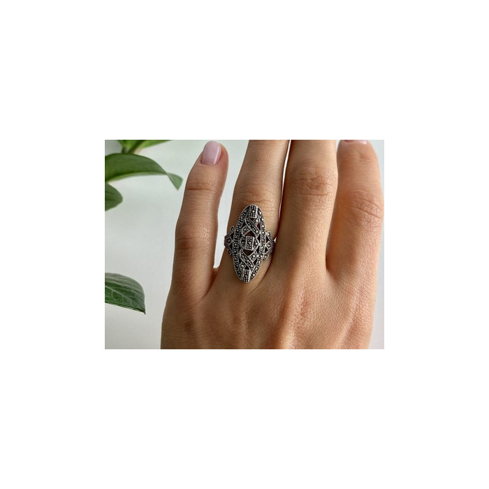 925 Sterling Silver Marcasites Ring Size 6.5