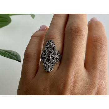 925 Sterling Silver Marcasites Ring Size 6.5