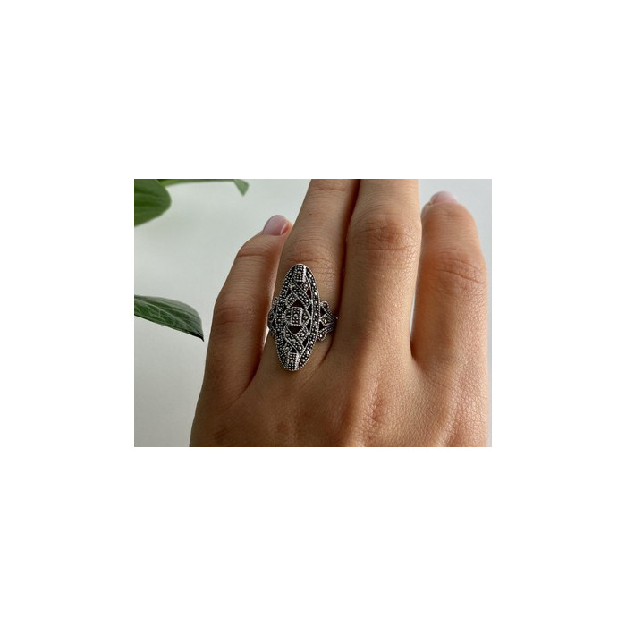 925 Sterling Silver Marcasites Ring Size 6.5