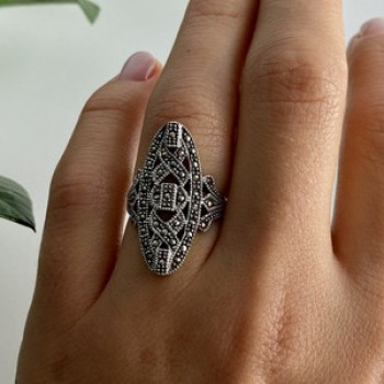 925 Sterling Silver Marcasites Ring Size 6.5