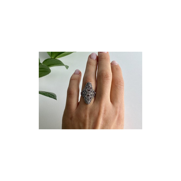 925 Sterling Silver Marcasites Ring Size 6.5