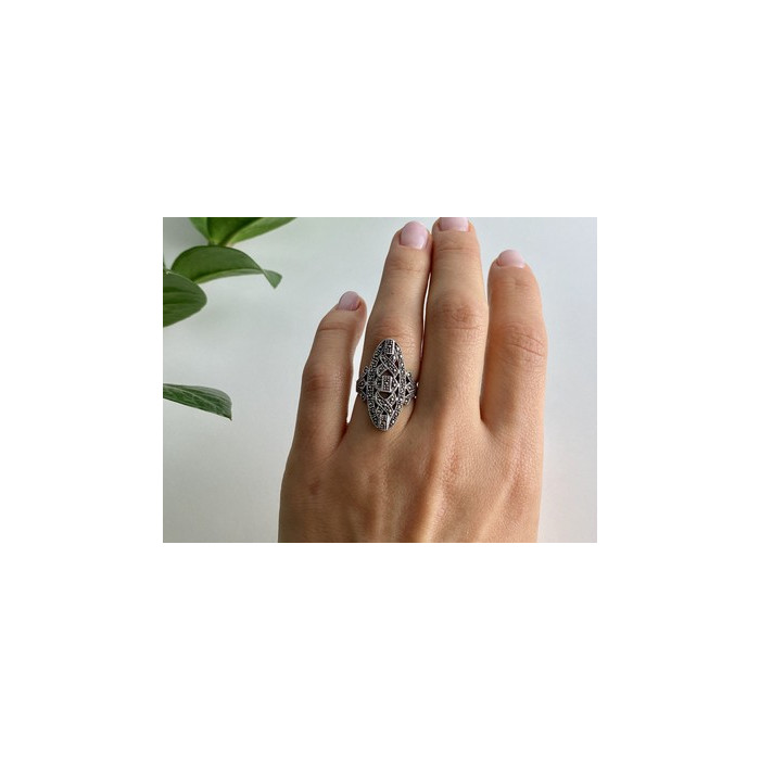 925 Sterling Silver Marcasites Ring Size 6.5