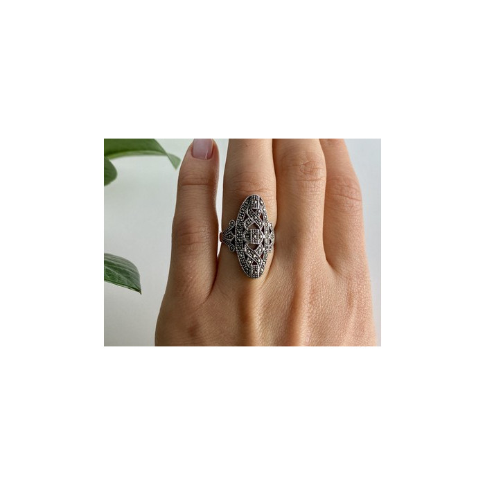 925 Sterling Silver Marcasites Ring Size 6.5