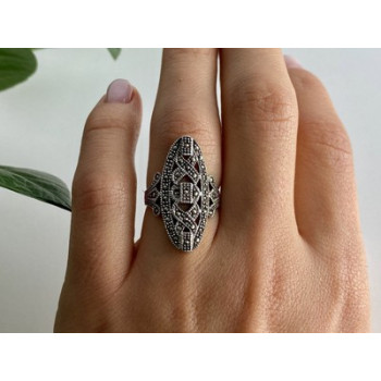 925 Sterling Silver Marcasites Ring Size 6.5