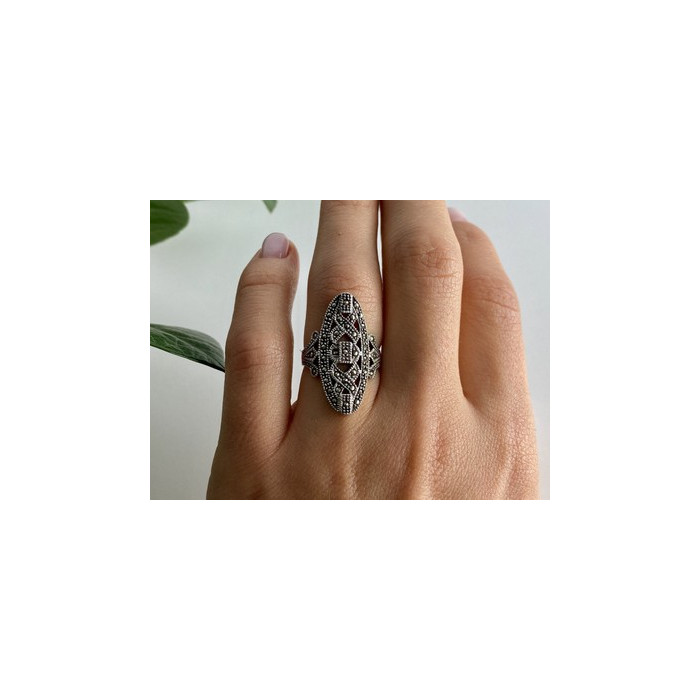 925 Sterling Silver Marcasites Ring Size 6.5
