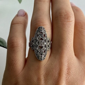 925 Sterling Silver Marcasites Ring Size 6.5