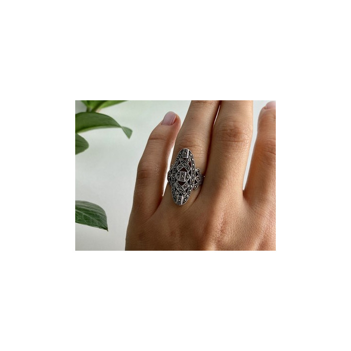 925 Sterling Silver Marcasites Ring Size 6.5