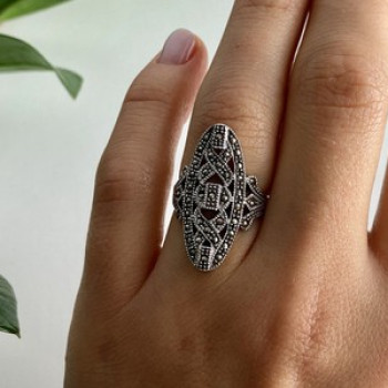 925 Sterling Silver Marcasites Ring Size 6.5