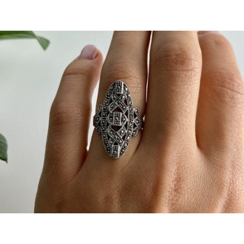 925 Sterling Silver Marcasites Ring Size 6.5