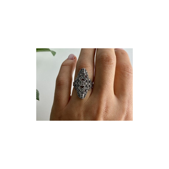 925 Sterling Silver Marcasites Ring Size 6.5