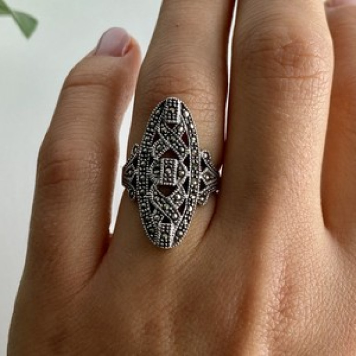 925 Sterling Silver Marcasites Ring Size 6.5