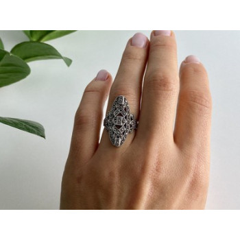 925 Sterling Silver Marcasites Ring Size 6.5