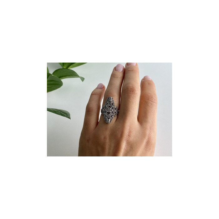 925 Sterling Silver Marcasites Ring Size 6.5