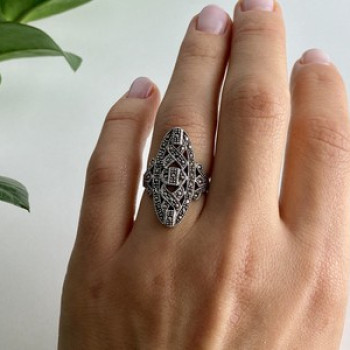 925 Sterling Silver Marcasites Ring Size 6.5