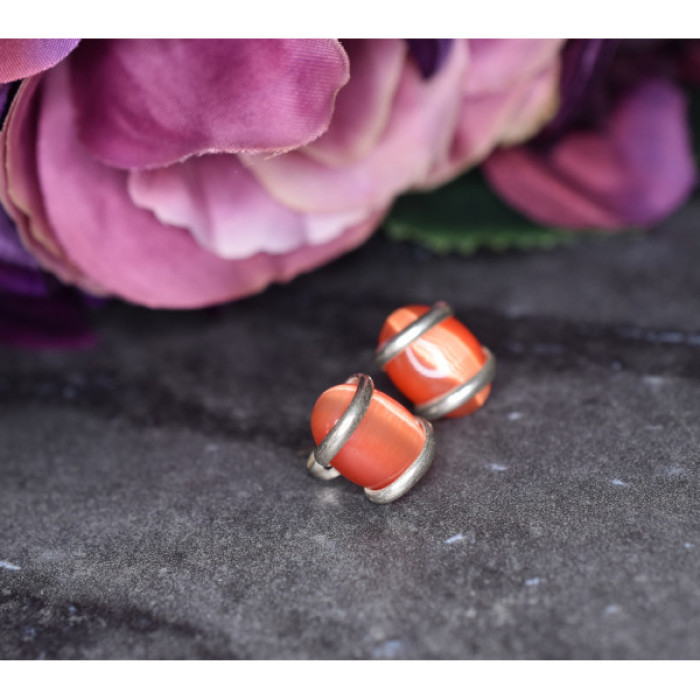 925 Sterling Silver Red Alpanite Stud Earrings