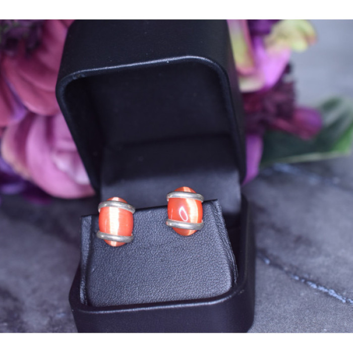 925 Sterling Silver Red Alpanite Stud Earrings