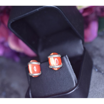 925 Sterling Silver Red Alpanite Stud Earrings