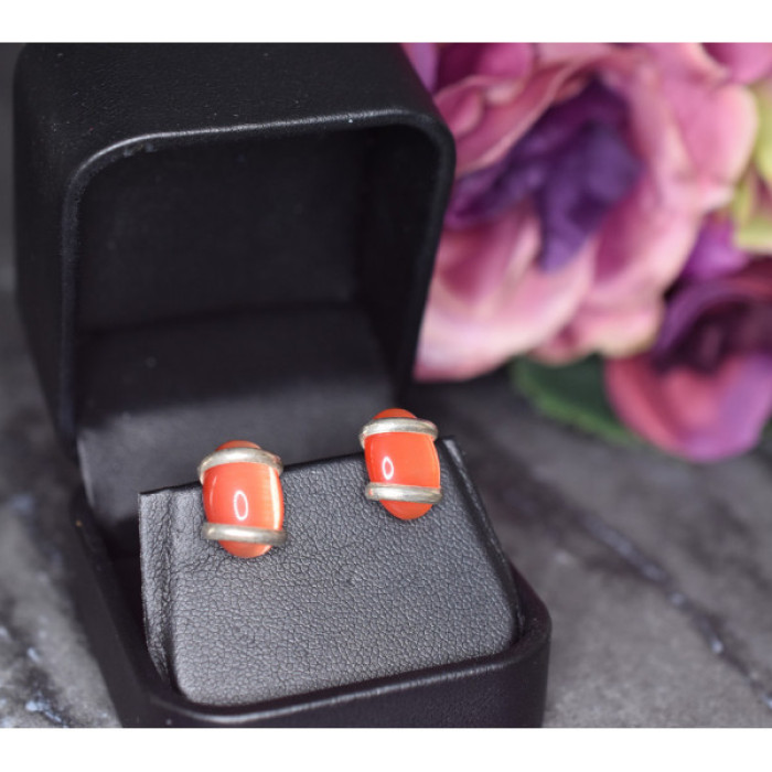 925 Sterling Silver Red Alpanite Stud Earrings