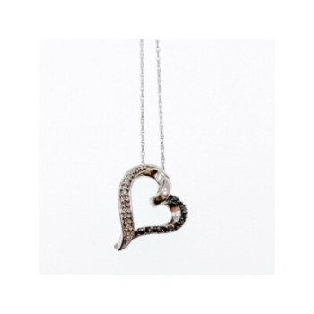 10K WHITE GOLD BLACK & WHITE DIAMONDS HEART CHAIN WITH PENDANT