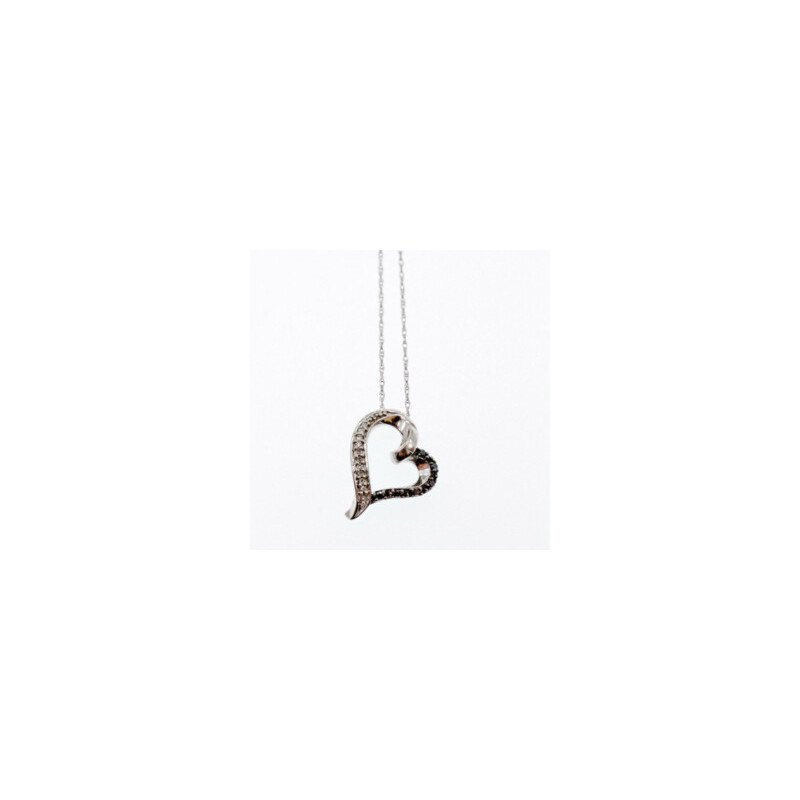 10K WHITE GOLD BLACK & WHITE DIAMONDS HEART CHAIN WITH PENDANT