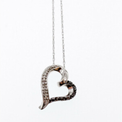 10K White Gold Black & White Diamonds Heart Chain With Pendant