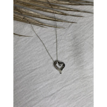 10K White Gold Black & White Diamonds Heart Chain With Pendant