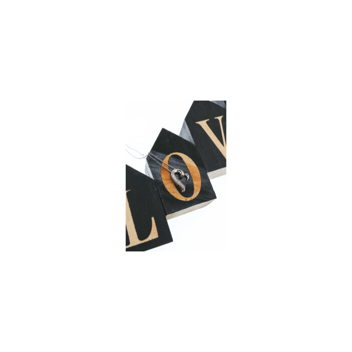 10K WHITE GOLD BLACK & WHITE DIAMONDS HEART CHAIN WITH PENDANT