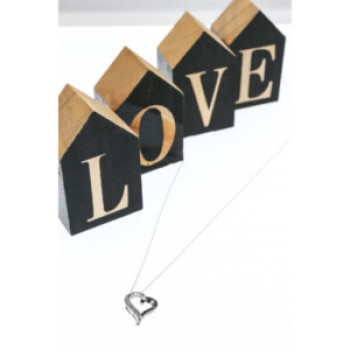 10K White Gold Black & White Diamonds Heart Chain With Pendant