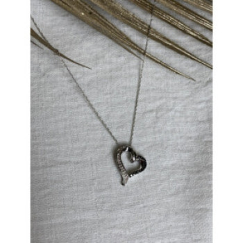 10K White Gold Black & White Diamonds Heart Chain With Pendant