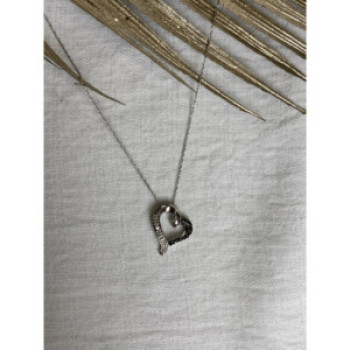 10K White Gold Black & White Diamonds Heart Chain With Pendant