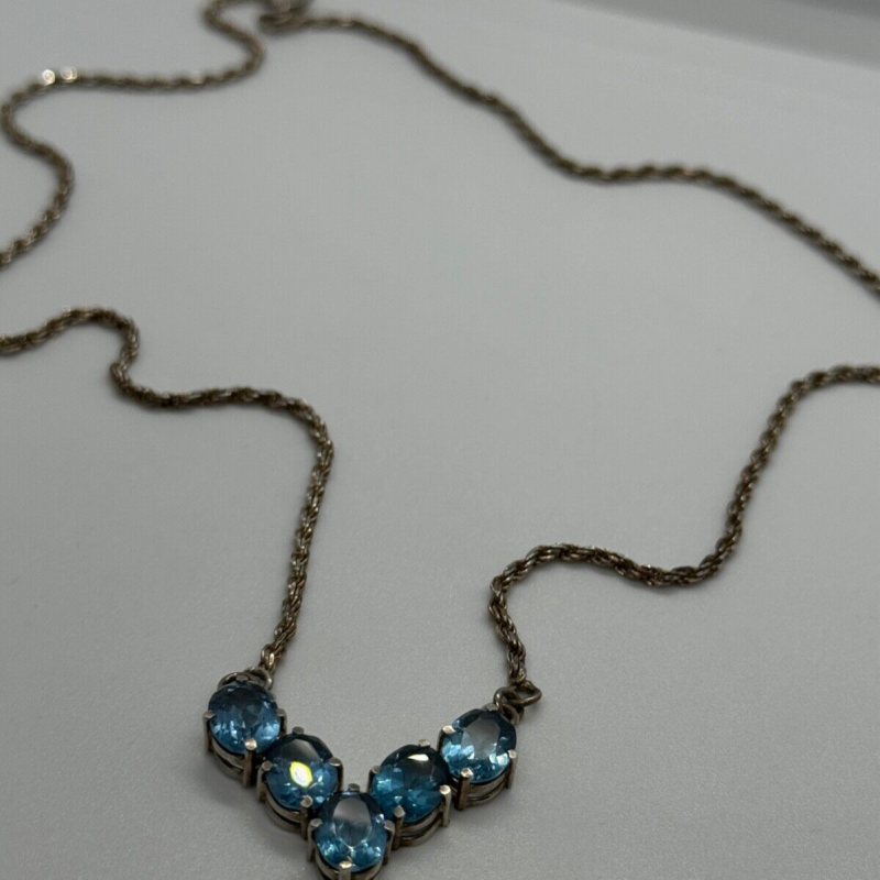 925 Sterling Silver Topaz Necklace Italy