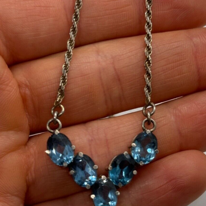 925 Sterling Silver Topaz Necklace Italy