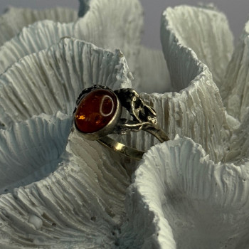 Vintage 925 Sterling Silver Amber Ring Size 8