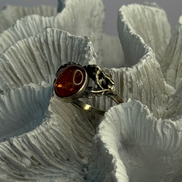 Vintage 925 Sterling Silver Amber Ring Size 8