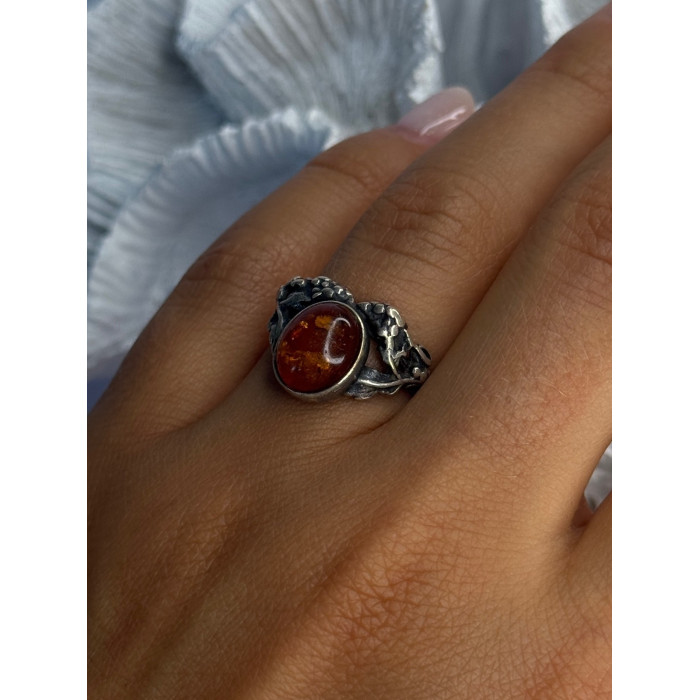Vintage 925 Sterling Silver Amber Ring Size 8